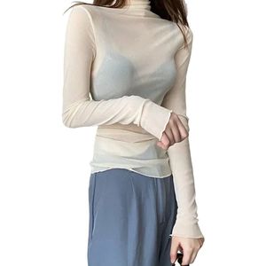 Mesh trui dames - Mode - Lange mouwen - Doorzichtig - Sexy - Coltrui - One size