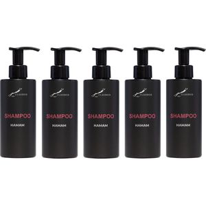 Shampoo Hamam 300 ml - met pomp - zwarte fles - set van 5 stuks - voordeelverpakking - haarverzorging