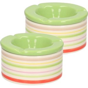 2x Gekleurde terrasasbakken/stormasbakken met groene deksel 12 cm - Tuin/terrasaccessoires - Asbakken