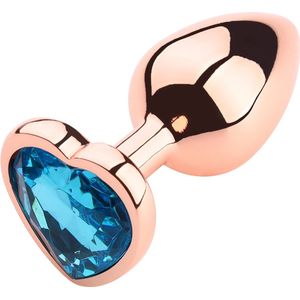 PLGZ - Hartvormige Metalen Buttplug - Rosé Goud - Turquoise Siersteen - Verkrijgbaar in 3 maten Medium