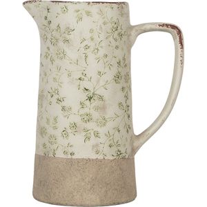 Clayre & Eef Decoratie Kan 21x14x26 cm Groen Keramiek Bloemen