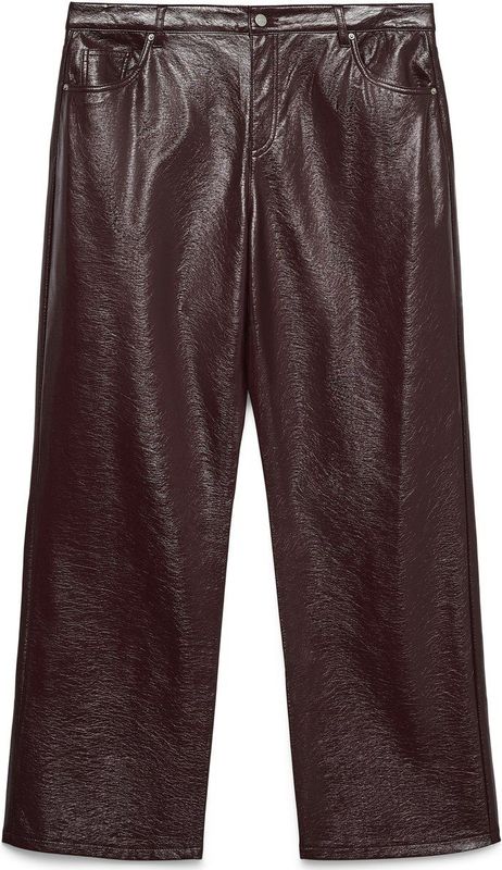 VERO MODA CURVE imitatieleren wide leg high waist coated broek donkerrood