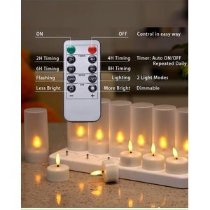 LED Theelichtjes Oplaadbaar met Afstandsbediening en Timerfunctie (12 Stuks)