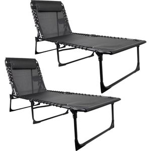 ElixPro - Premium ligstoel met hoofdkussen 2x - ligbed - Rugleuning verstelbaar - opvouwbare ligstoel - zonnebed - makkelijk op te bergen - Geschikt voor buiten gebruik - Hoogwaardig kwaliteit - Zwart