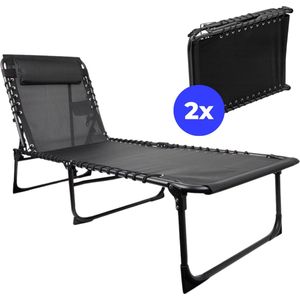 ElixPro - Premium ligstoel met hoofdkussen 2x - ligbed - Rugleuning verstelbaar - opvouwbare ligstoel - zonnebed - makkelijk op te bergen - Geschikt voor buiten gebruik - Hoogwaardig kwaliteit - Zwart