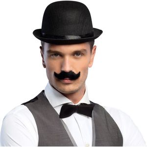 Gentleman/Aristocraat verkleedkleding 3 delige set - Engelse bolhoed - vlinderstrikje - plaksnor - zwart - voor heren