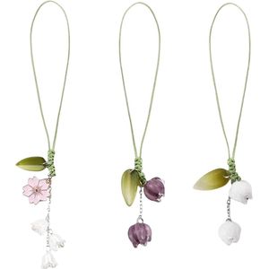 Tulpenbloem mobiele telefoonhangers - decoratieve amuletten - 3 stuks - sleutelhanger rugzak portemonnee decoratie