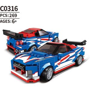 Race Car - Race Auto Bouwset - Technic Model - Creatieve 3D Puzzel - Educatief Speelgoed - Bouwblokken Set - Compatibel met LEGO - Blauw - 269 Stuks