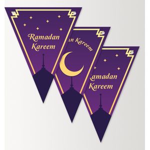 Ramadan decoratie | Fotofabriek Ramadan vlaggenlijn | Lijn met 12 vlaggetjes | 4 meter | Ramadan Mubarak | Ramadan versiering | Ramadan slinger | Paars
