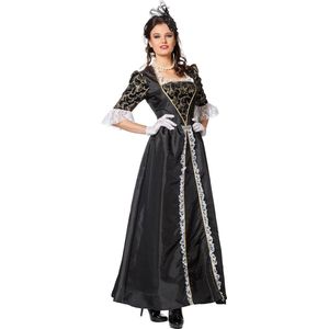 Wilbers & Wilbers - Middeleeuwen & Renaissance Kostuum - Markiezin Magistral Taft - Vrouw - Zwart - Maat 48 - Carnavalskleding - Verkleedkleding