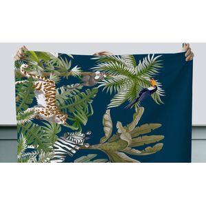 Tafelkleed - Tafellaken - 200x130 cm - Jungle - Planten - Dieren - Kinderen - Flamingo - Zebra - Binnen en Buiten