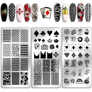 Allecto plus - Nail Art Stempelplaten set met Poker Thema, Roestvrij Staal - Diamanten Clubs Design - Nail Art Templates voor Vrouwen - Getextureerde Nail Print Platen