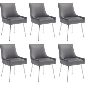 Sweiko 6-delige Eetkamerstoel met verticale strepen, gestoffeerde fauteuil, Metalen beenstoel met metalen handvat, Moderne stoel, Slaapkamer woonkamer stoel, Grijs