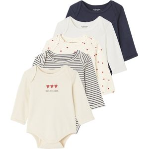 Vertbaudet Set met 5 rompertjes met lange mouwen en US-mouwgaten van biokatoen