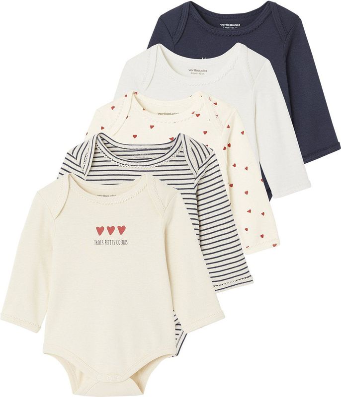 Vertbaudet Set met 5 rompertjes met lange mouwen en US-mouwgaten van biokatoen