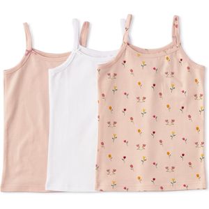 Little Label Ondergoed Meisjes - Hemd Meisje Maat 158-164 - roze, wit - Zachte BIO Katoen - 3 Stuks - Onderhemd - Gebloemd