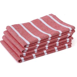 Keukendoeken XL, 70 x 45 cm (set van 4) antibacteriële afwerking, katoen, absorberend voor het reinigen en snel drogen van borden, Roma Red Stripes