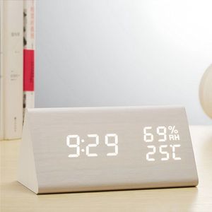 Digitale houten wekker met LED-display en dubbele alarmfunctie