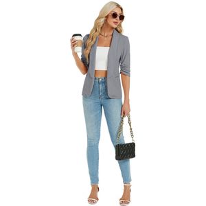 Blazer Elegante damesblazer met 3/4 mouwen, slim fit voor dames op kantoor Grijs L