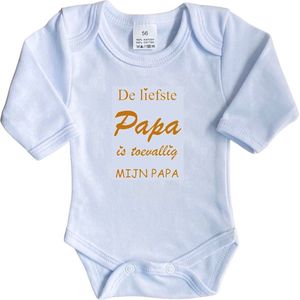 La Petite Couronne Romper Lange Mouw ""De liefste papa is toevallig mijn papa"" Unisex Katoen Wit/tan Maat 56