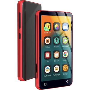 MP3-speler 80 GB met Bluetooth en WiFi, MP3-muziekspeler met Spotify, Amazon Music, Audible, Apple Music, 4 inch touchscreen, Android MP3-streaming (Zwart-Rood)