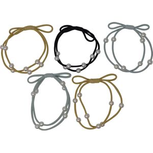 Jessidress® haarelastieken Dames Dunnen elastieken met parels - Geel/Groen/Zwart