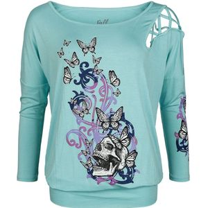 Full Volume lichtblauw lang shirt met cold shoulder en sierlinten - Dames - S