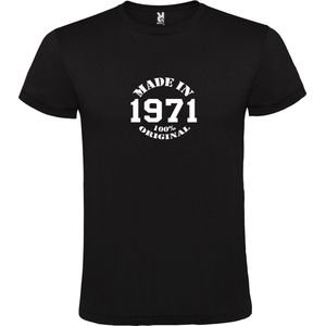 Zwart T-Shirt met “Made in 1971 / 100% Original “ Afbeelding Wit Size XS
