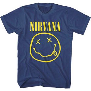 Nirvana - Yellow Happy Face - Heren T-shirt - Marine Blauw