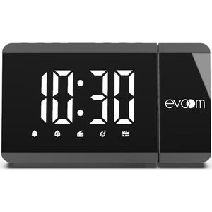 Slim Wekker met USB-poorten, Radio, Thermometer en Dubbel Alarm – Zwart