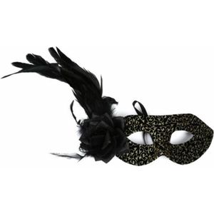 Venetiaanse masker - Goud en Zwart - Met Veren - Verkleedkleding