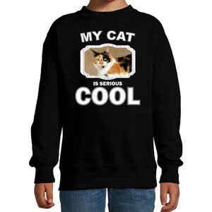 Lapjeskat katten trui / sweater my cat is serious cool zwart - kinderen - katten / poezen liefhebber cadeau sweaters - kinderkleding / kleding 110/116