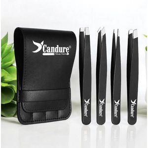Candure Pincet voor Wenkbrauwen - Set van Professioneel Pincetten , Ingegroeide Haarverwijdering Gereedschap voor Vrouwen en Mannen Geschikt voor Verwijderen van Mee-eters, Wimpers 3,8 Inch, Zwart