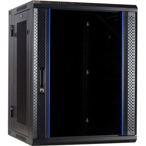 DSIT 15U wandkast (kantelbaar) met glazen deur en geperforeerde zijwanden 600x600x770mm (BxDxH) - serverbehuizing - serverrack - serverkast - 19 inch