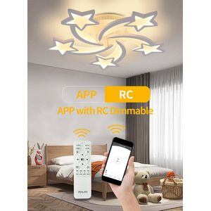 LuxiLamps - 5 Ster Plafondlamp - Wit - Met Afstandsbediening - Smart Lamp - Dimbaar Met App - Woonkamerlamp - Slaapkamer Lamp - Moderne Lamp - Plafonniere