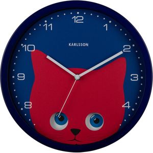 Karlsson Wandklok Peekaboo Cat - Blauw - 30.8x4.5x30.8cm - Wandklok Scandinavisch