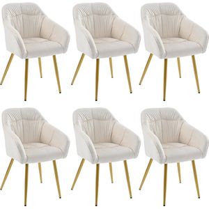 Merax Set van 6 Eetkamerstoelen – Beige Samt Stoelen met Armleuningen – Luxe Design Stoelen met Verstelbare Voorpoten – Comfortabel en Stijlvol voor Eetkamer - Woonkamer en Kantoor