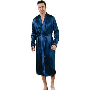 Bovista Satijnen Badjas Heren - Kimono - Kamerjas - Satijn - Ochtendjas - Pyjama - Blauw - Maat M