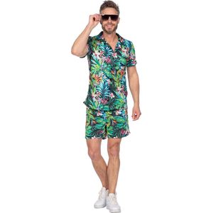 Wilbers & Wilbers - Hawaii & Carribean & Tropisch Kostuum - Hawaii Harrie Op Het Strand - Man - Groen, Zwart - XL - Carnavalskleding - Verkleedkleding