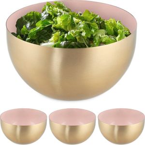 Relaxdays 4x saladeschaal - 1 liter - roze-goud - saladekom - mengkom - rvs - bakken