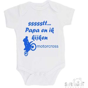100% katoenen Romper "ssssstt... Papa en ik kijken motorcross" Jongens Katoen Wit/blauw Maat 56/62