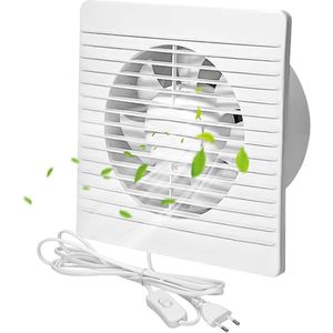 100 mm wandmontage badkamerventilator met schakelaar - geruisloze werking, afvoerventilator voor keuken, badkamer, zolder en kelder (wit)