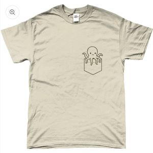 T-shirt - met opdruk - octopus in borstzakje - zand - S