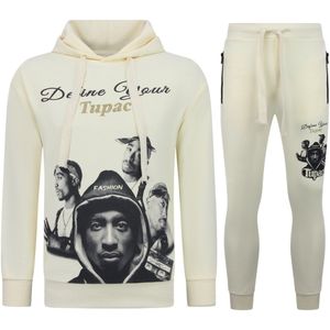 2Pac Joggingpak Hoodie Heren - Tupac Trainingspakk Hoodie - Huispak Heren Volwassenen - 672 - Geel /Beige