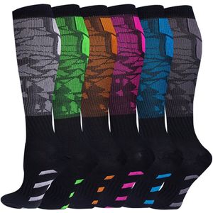 6 Paar Compressiesokken, Hardloopsokken & Steunkousen voor Herrend, en en Dames, Ademend, Antislip Boord, ZweetafvoeGestreept, Lange Sportkniekousen, Machinewasbaar (L/XL)