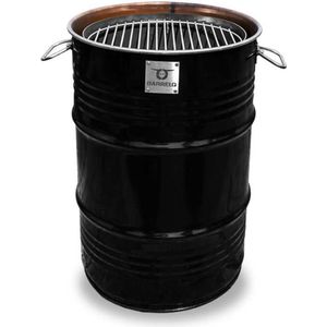 BarrelQ - Small industrieel houtskool Barbecue- BBQ vuurkorf en statafel in �één 60L olievat zwart