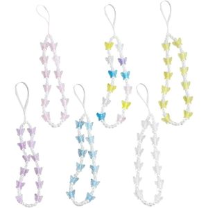 6 Pcs Crystal Butterfly Beads Phone Charm Strap Wristbands