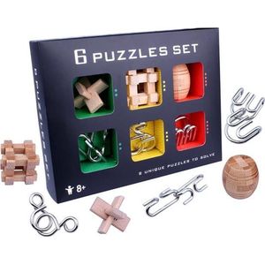 Puzzel 3D - Metaal en hout - 6 Verschillende breinbrekers