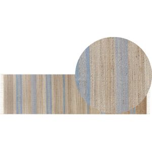 TALPUR - Vloerkleed - Beige/Lichtblauw - 80 X 300 cm - Jute