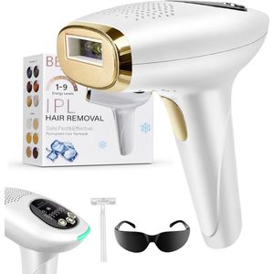 Nawy® IPL Laser Ontharingsapparaat - Laser Ontharing - Pijnloos Ontharen met Ice Cooling - Permanente Ontharing voor alle Lichaamsdelen - voor Mannen en Vrouwen - 999.999 Flitsen - Inclusief Beschermbril en Scheermes - Epileerapparaat Dames
